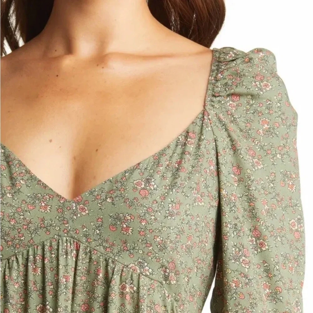 Fourteenth Place green Floral Long Sleeve Dress Size M NWT - Picture 2 of 7